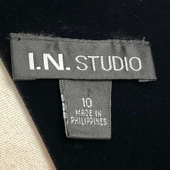 VINTAGE Black Velour Sleeveless Dress Y2K I.N. Studio Sz 10 Party Dance Sheath - Picture 3 of 8
